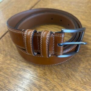 Joseph Abboud Camel Tan Leather Dress Belt 44/110 Brushed Nickel Buckle Classic